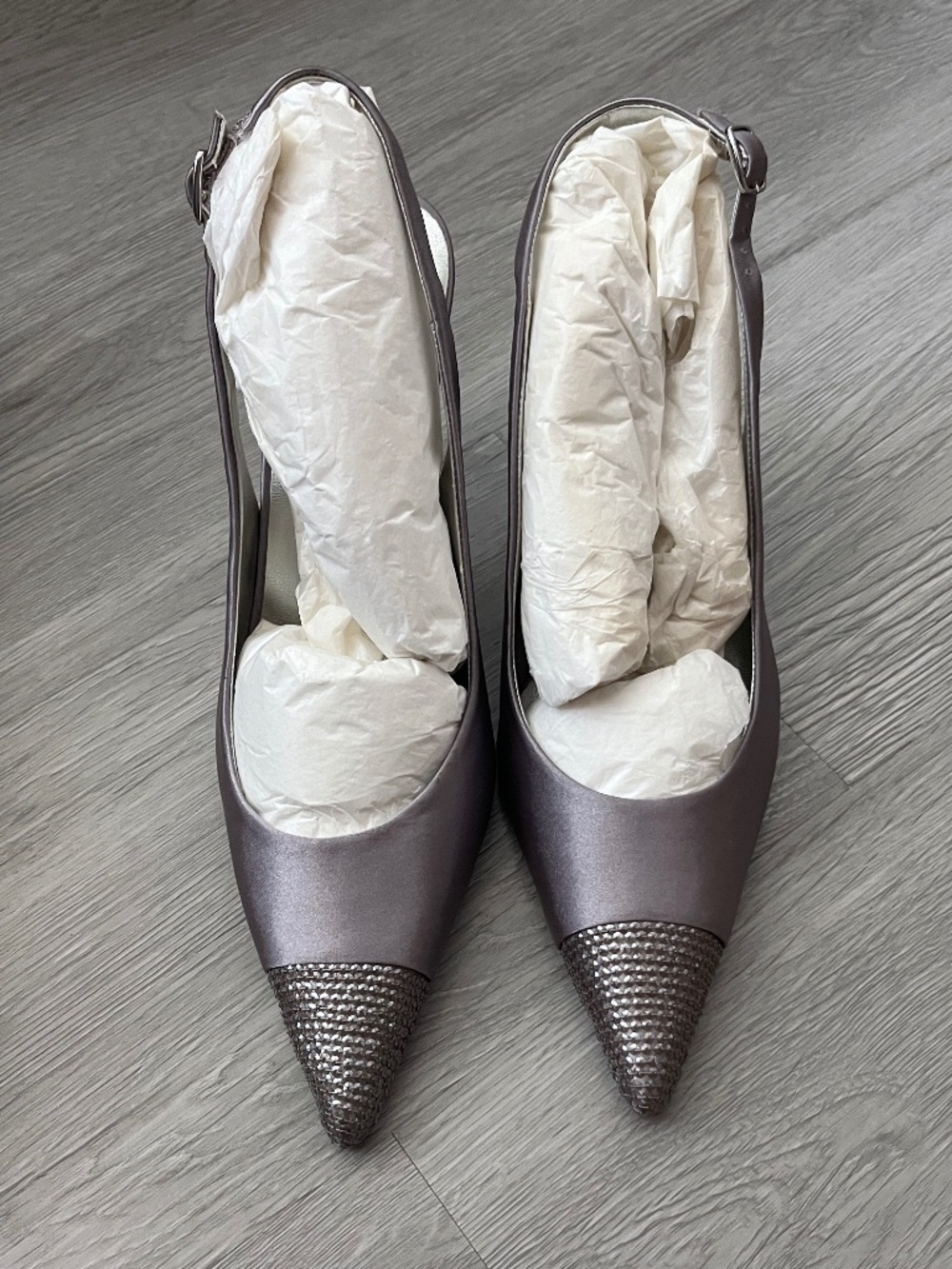 Caparros Irina ll Grey Seqiun Pointed Toe Heels with Ankle Strap Size 9M